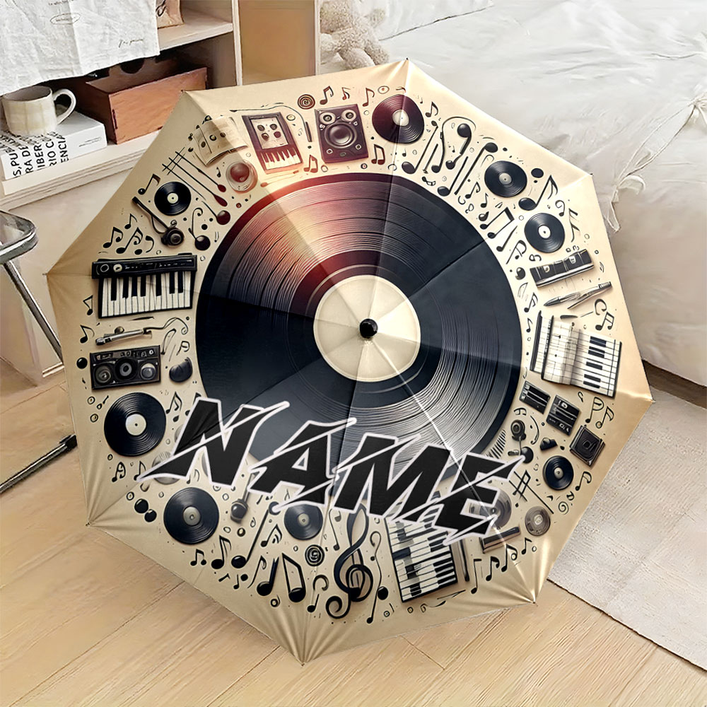 名前入り折りたたみ傘。「ヴィンテージ音楽アルバムデザインと楽 - Musical Instrument And Names のレビューと価格