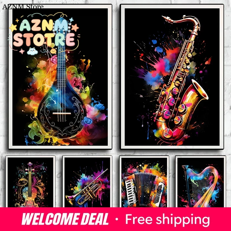 楽器 バイオリン ハープ サックス ウクレレ ポスタープリン - Picture Of Musical Instrument のレビューと価格